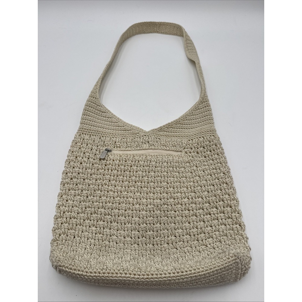Vintage The Sak Handbag Crochet Knit Woven Hobo Tote Bag Beige Purse Boho Y2K